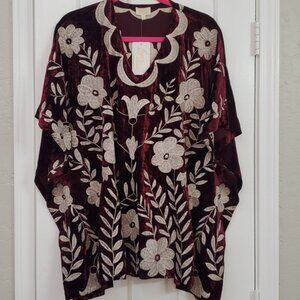 NWT Burgundy Velvet Embroidered top sz Med
